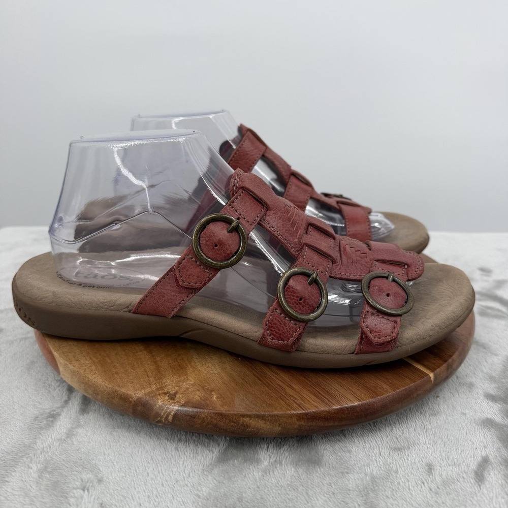 Taos Shoes Womens Size 10 Red Leather Strappy Sandals Cushioned Good Times